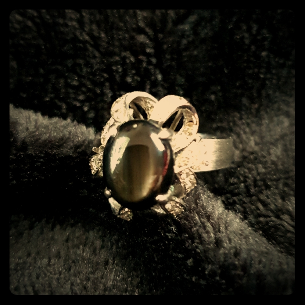 Black Opal w Diamonds Ring